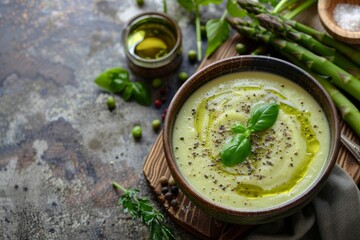 Wall Mural - Spring vegetable soup made with creamy asparagus for a healthy diet