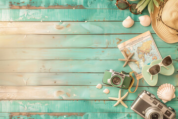 Aerial view of a still life of summer and holiday objects