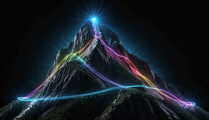 Wall Mural - brightly colored hiking trail and the route of the ascent winds over a mountain and reaches the top 