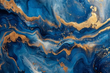  Abstract Blue and Gold Fluid Art