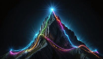Wall Mural - brightly colored hiking trail and the route of the ascent winds over a mountain and reaches the top 