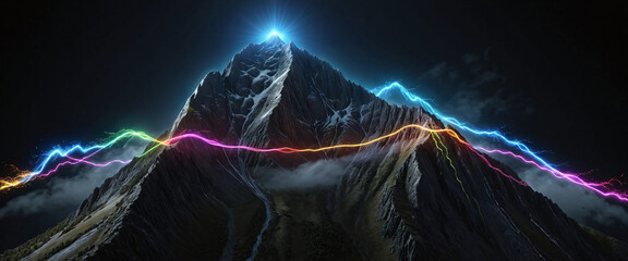 Wall Mural - brightly colored hiking trail and the route of the ascent winds over a mountain and reaches the top 