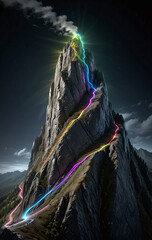Wall Mural - brightly colored hiking trail and the route of the ascent winds over a mountain and reaches the top 