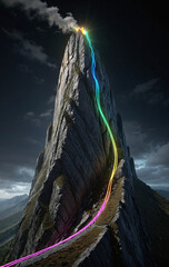 Wall Mural - brightly colored hiking trail and the route of the ascent winds over a mountain and reaches the top 
