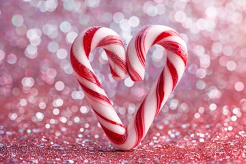 Canvas Print - Candy Cane Heart on Sparkling Background