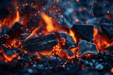 Wall Mural - Burning hot coals in a firepit