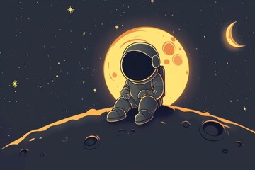 Wall Mural - Astronaut on Moon with Moonlit Background