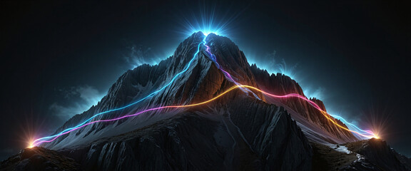 Wall Mural - brightly colored hiking trail and the route of the ascent winds over a mountain and reaches the top 