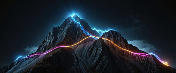 Wall Mural - brightly colored hiking trail and the route of the ascent winds over a mountain and reaches the top 
