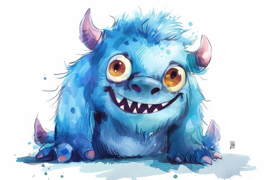 Adorable Blue Monster Illustration