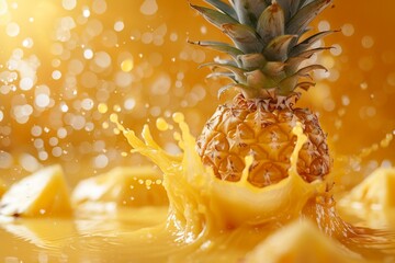 Canvas Print - Pineapple in a Splash of Juice