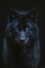 Wall Mural - A close-up shot of a black dog with bright blue eyes