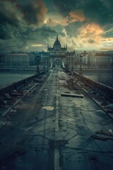 Poster - A large building with a clock on its rooftop
