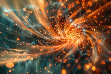 Poster - A swirling pattern of orange and blue lights against a dark black background