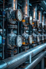 Poster - A collection of mechanical gauges mounted on a wall, possibly in an industrial or technical setting