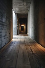 Poster - A long hallway with a single light source at the far end, providing guidance and direction