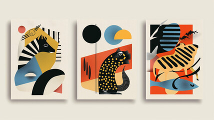 Wall Mural - Set of Three Abstract Animal Figure Posters