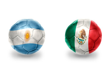 Wall Mural - football balls with national flags of argentina and mexico ,soccer teams. on the white background.