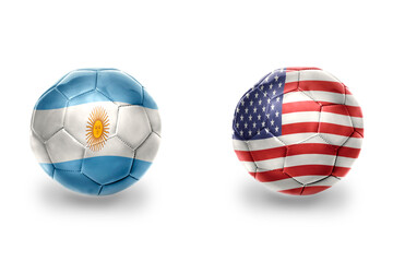 Wall Mural - football balls with national flags of argentina and united states of america ,soccer teams. on the white background.