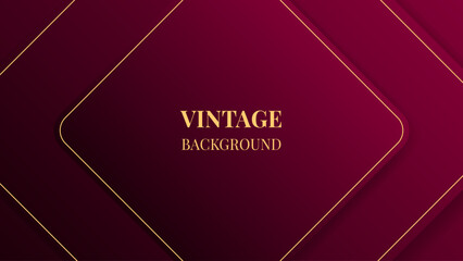 Wine red modern abstract background with gradient rounded squares and golden lines. Vintage design