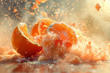 Wall Mural - Vibrant Orange Explosion of Tangerine Slices Generative AI