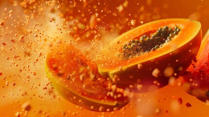 Wall Mural - Vibrant Orange Papaya Explosion for Food or Party Decor Inspiration Generative AI