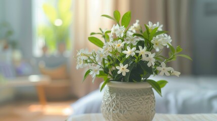 Wall Mural - jasmine flower in a pot in bedroom with blurred background