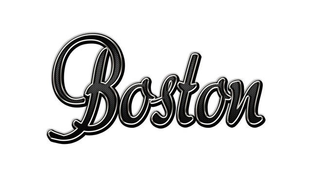 black metal 3d design of city name Boston on white background.