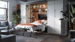 © Aeman - space-efficient wall bed that folds out into a comfortable sleeping area, integrated into a stylish studio apartment maximizing space and functionality