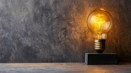 Vintage light bulb on dark textured background