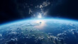 A breathtaking view of Earth from space, showcasing the planets vibrant blue atmosphere and fluffy white clouds