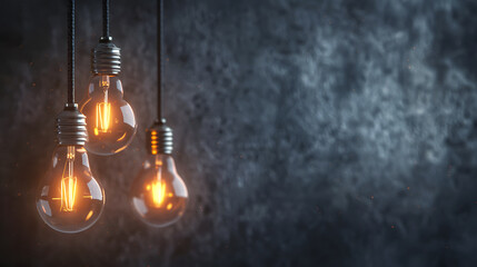 Wall Mural - glowing light bulbs on black background - copy space