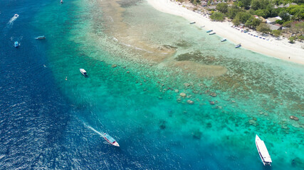 Canvas Print - Amazing aerial view of Gili Meno coastline on a sunny day, Indonesia