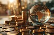 © darshika - glass globe and stacks of coins  world money concept