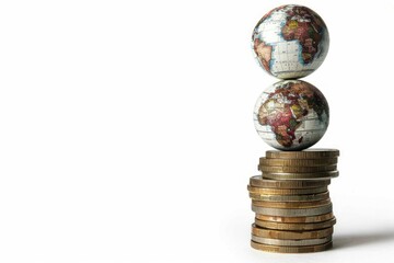 Poster - Globalization concept depicted with towers of coins and clock.