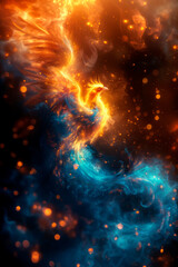 Wall Mural - Phoenix on fire in blue and yellow colors symbol of rebirth