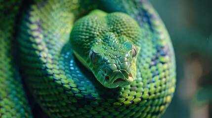 Wall Mural - Close-up of a Vibrant Green Snake, Generative AI