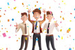 © kiimoshi - Three happy businessmen celebrating with confetti falling down.