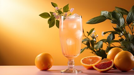 Wall Mural - Simple summer alcohol beverage, Peach Bellini cocktail in glass isolated with copy space