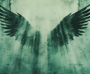 Wall Mural - ai generated illustration of dark wings on a green textured background
