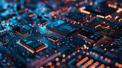 Poster - Closeup View of a Circuit Board With Microchips and Electronic Components