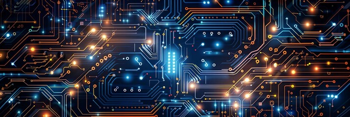 Poster - Illuminated Circuit Board With Interconnected Lines and Glowing Points