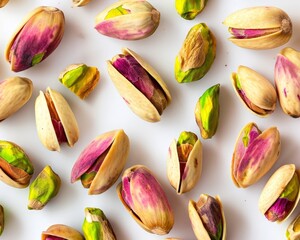 Wall Mural - Pink Pistachio Nuts on a White Background