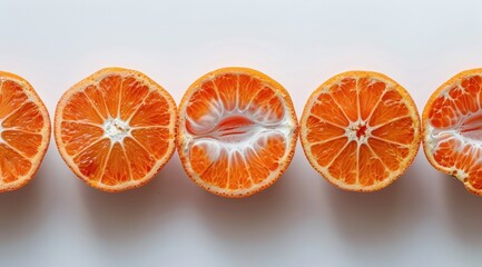 Wall Mural - Vibrant Orange Grapefruit Lineup on a White Surface