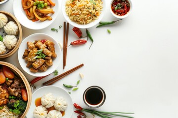 Wall Mural - Chinese food set on white background for Chinese restaurant.