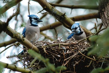 Poster - As we savor our homemade goodies we watch a pair of blue jays building a nest in the nearby tree branches