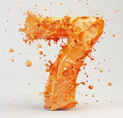 Wall Mural - Vibrant Number Seven in Orange Color with Splatter Background Effect