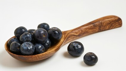 Wall Mural - Fresh Blueberries in Wooden Bowl with Spoon