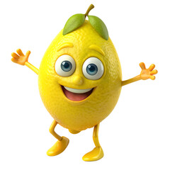 Wall Mural - 3D lemon funny cartoon character with eyes on transparent background illustration