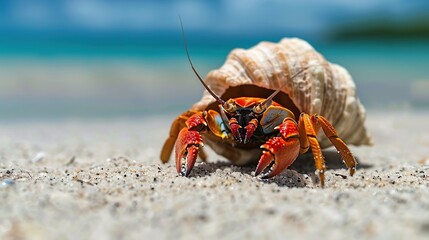 Canvas Print - A Close-Up of a Hermit Crab on a Beach